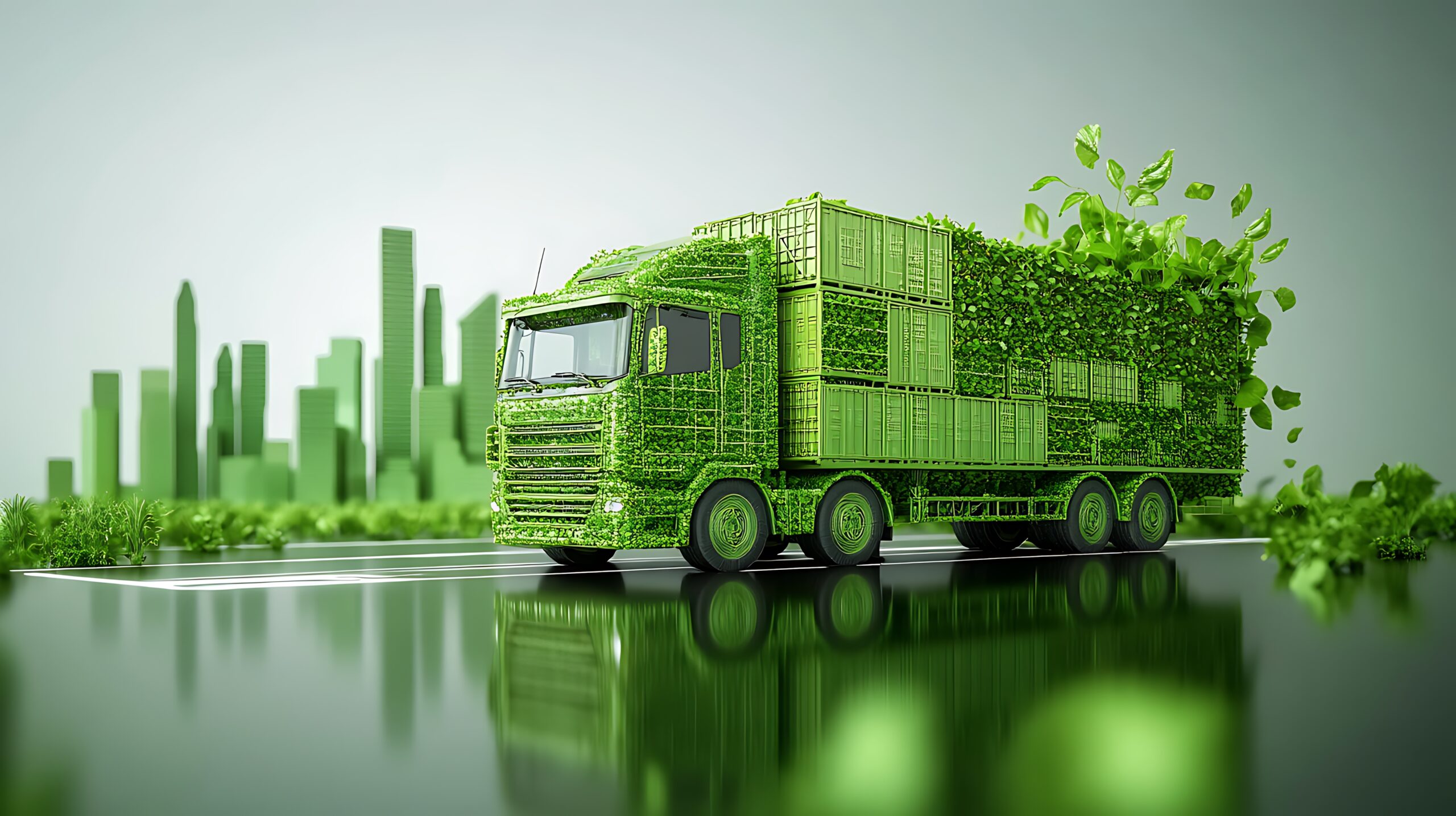 Sustainable supply chain management truck in green world