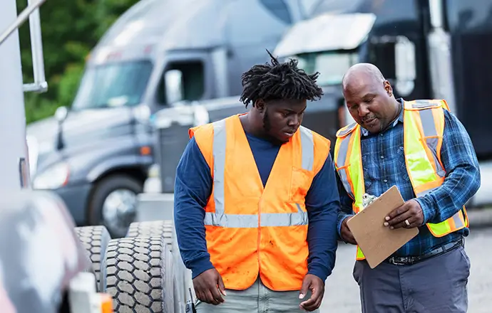Dedicated drivers reviewing safety inspection.
