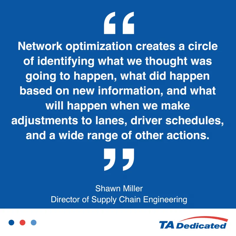 Quote from Shawn Miller explaining how network optimization improves supply chain planning and driver scheduling